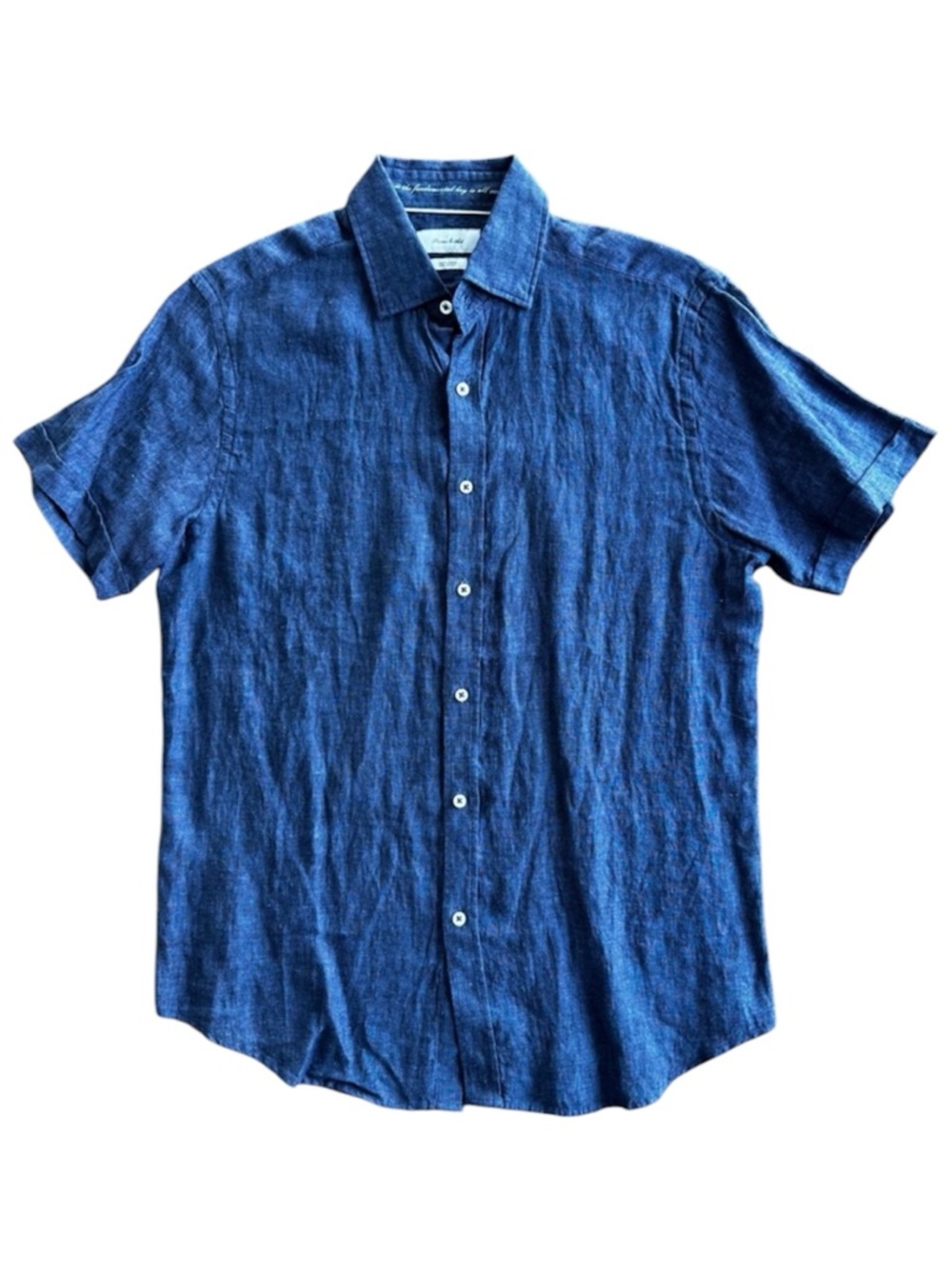 Porter & Ash Casual 100% Linen Button Down Shirt Blue Size Small Men's